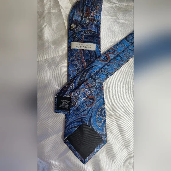 Paisley Blue and Orange Men's Tie - Picture 4 of 7